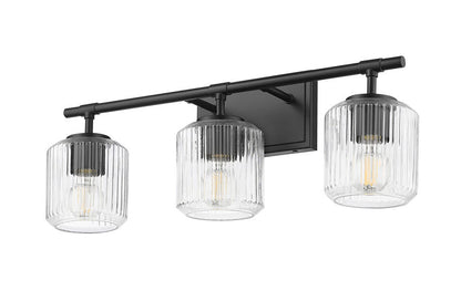 Z-Lite Landon 24" 3-Light Matte Black Clear Ribbed Glass Shade Vanity Light