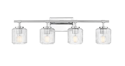 Z-Lite Landon 32" 4-Light Chrome Clear Ribbed Glass Shade Vanity Light