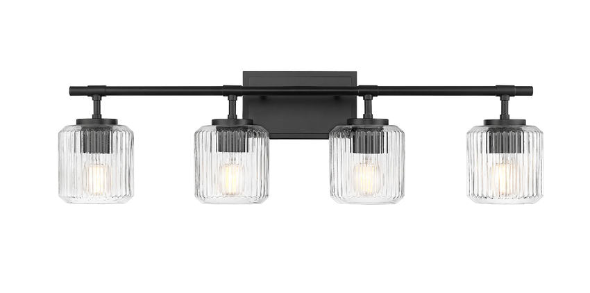 Z-Lite Landon 32" 4-Light Matte Black Clear Ribbed Glass Shade Vanity Light