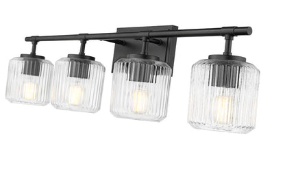 Z-Lite Landon 32" 4-Light Matte Black Clear Ribbed Glass Shade Vanity Light