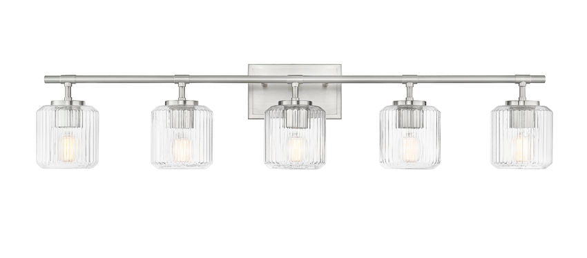 Z-Lite Landon 42" 5-Light Brushed Nickel Clear Ribbed Glass Shade Vanity Light