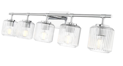 Z-Lite Landon 42" 5-Light Chrome Clear Ribbed Glass Shade Vanity Light