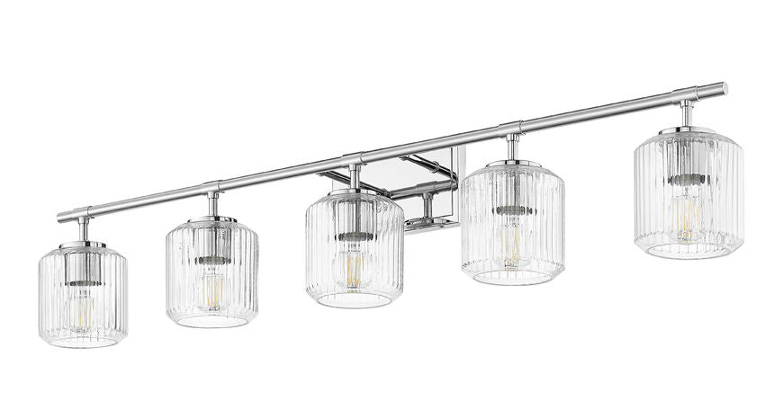 Z-Lite Landon 42" 5-Light Chrome Clear Ribbed Glass Shade Vanity Light