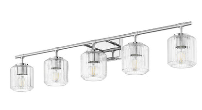 Z-Lite Landon 42" 5-Light Chrome Clear Ribbed Glass Shade Vanity Light