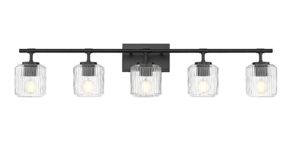 Z-Lite Landon 42" 5-Light Matte Black Clear Ribbed Glass Shade Vanity Light