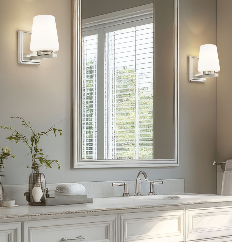 Z-Lite Nextra 5" 1-Light Brushed Nickel Steel Frame White Opal Glass Shade Wall Sconce