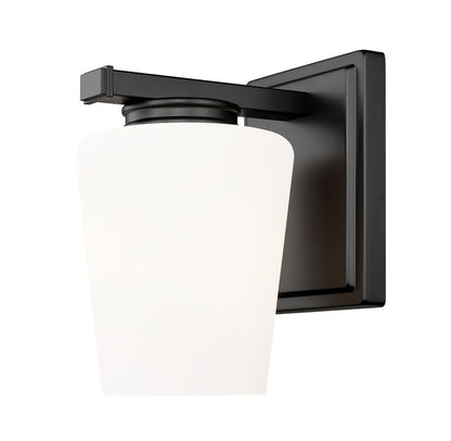 Z-Lite Nextra 5" 1-Light Matte Black Steel Frame White Opal Glass Shade Wall Sconce