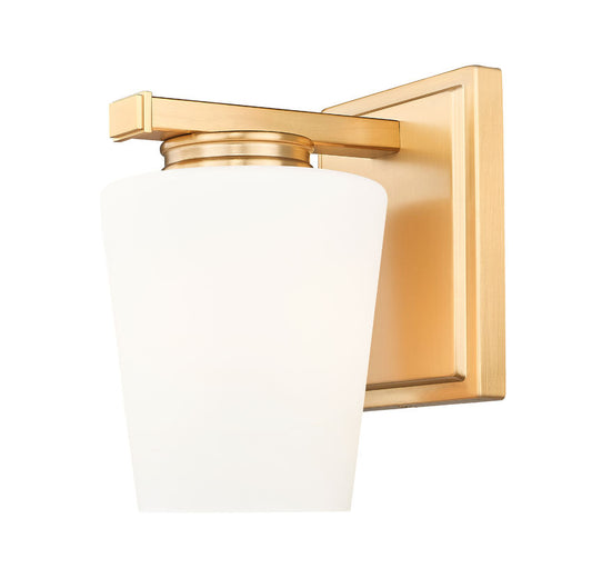 Z-Lite Nextra 5" 1-Light Modern Gold Steel Frame White Opal Glass Shade Wall Sconce