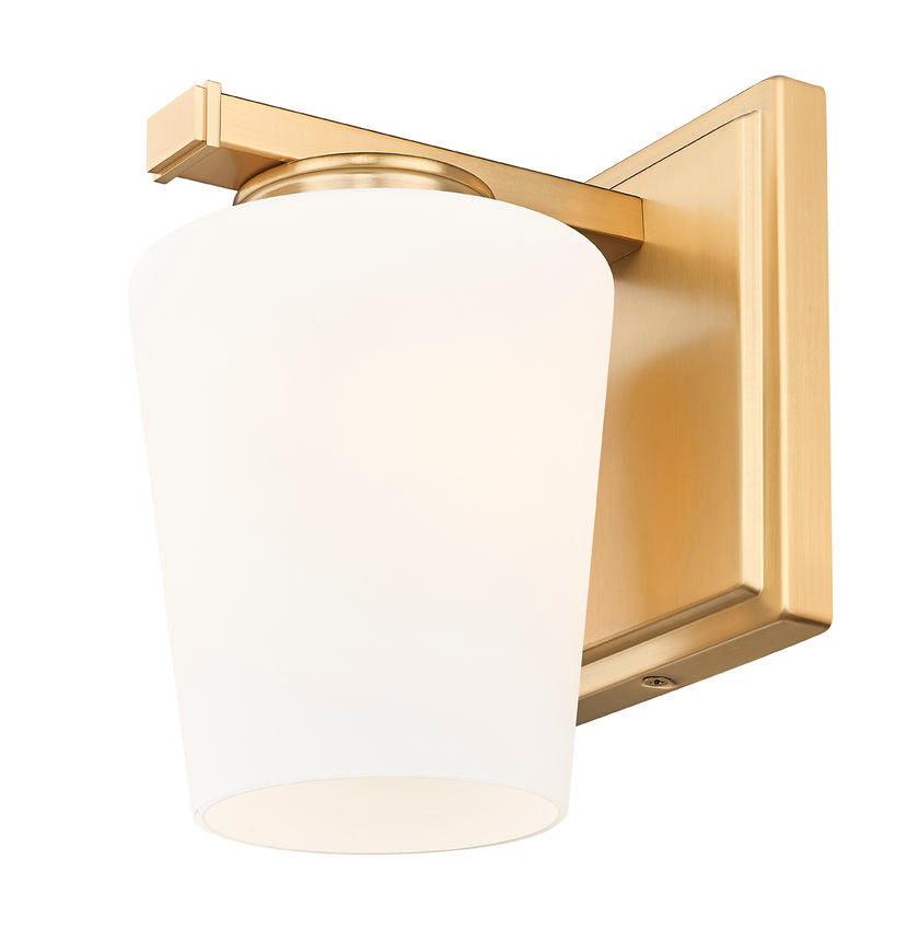 Z-Lite Nextra 5" 1-Light Modern Gold Steel Frame White Opal Glass Shade Wall Sconce