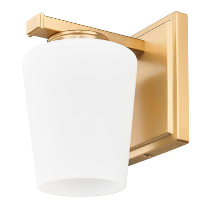 Z-Lite Nextra 5" 1-Light Modern Gold Steel Frame White Opal Glass Shade Wall Sconce