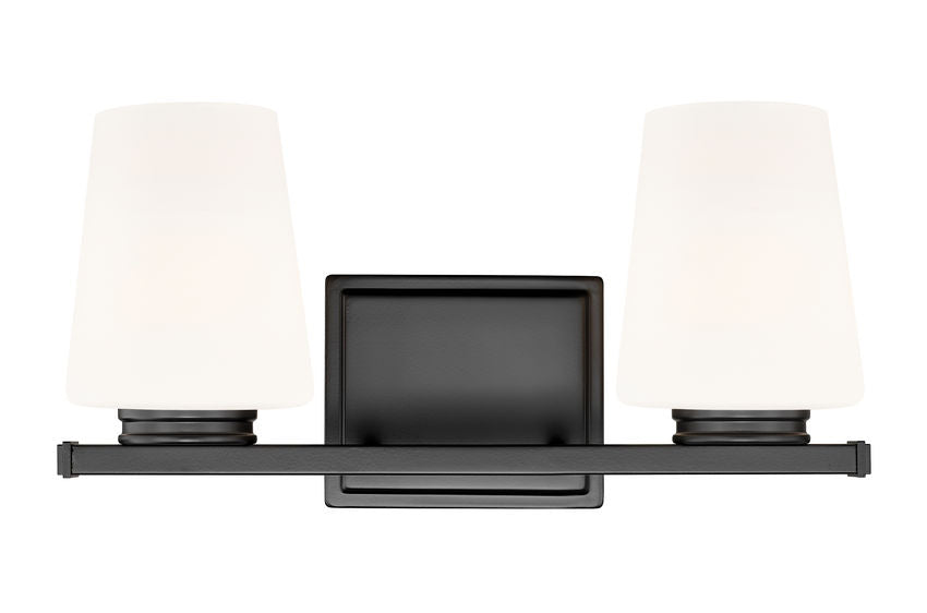 Z-Lite Nextra 16" 2-Light Matte Black Steel Frame White Opal Glass Shade Vanity Light