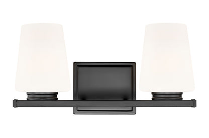 Z-Lite Nextra 16" 2-Light Matte Black Steel Frame White Opal Glass Shade Vanity Light