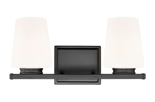 Z-Lite Nextra 16" 2-Light Matte Black Steel Frame White Opal Glass Shade Vanity Light