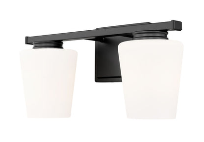 Z-Lite Nextra 16" 2-Light Matte Black Steel Frame White Opal Glass Shade Vanity Light