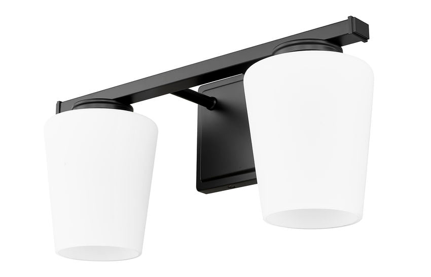 Z-Lite Nextra 16" 2-Light Matte Black Steel Frame White Opal Glass Shade Vanity Light