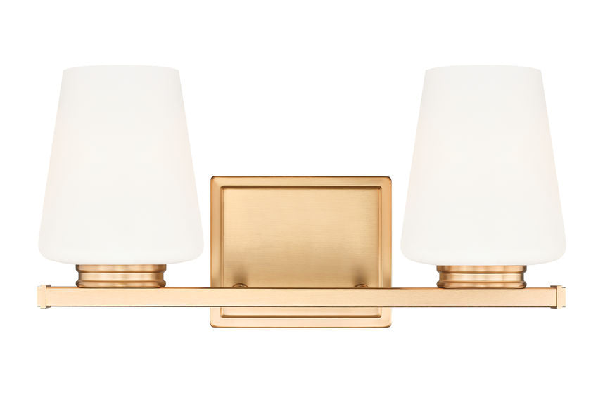 Z-Lite Nextra 16" 2-Light Modern Gold Steel Frame White Opal Glass Shade Vanity Light