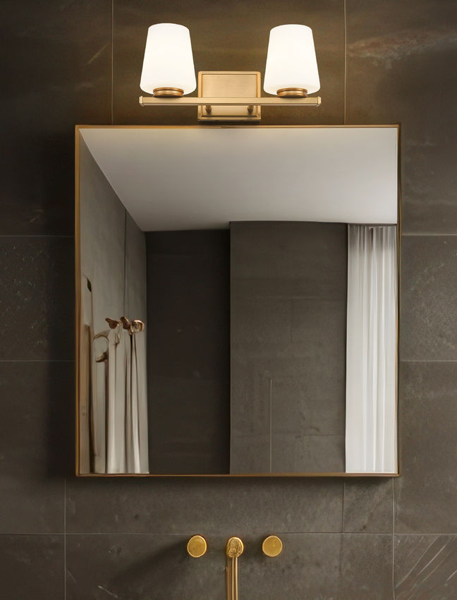 Z-Lite Nextra 16" 2-Light Modern Gold Steel Frame White Opal Glass Shade Vanity Light