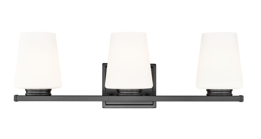 Z-Lite Nextra 24" 3-Light Matte Black Steel Frame White Opal Glass Shade Vanity Light