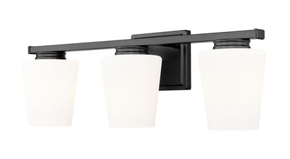 Z-Lite Nextra 24" 3-Light Matte Black Steel Frame White Opal Glass Shade Vanity Light