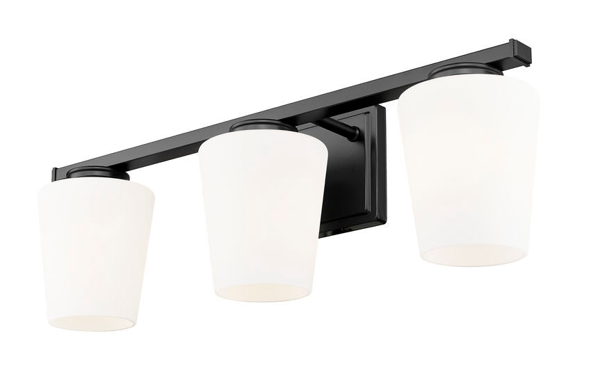 Z-Lite Nextra 24" 3-Light Matte Black Steel Frame White Opal Glass Shade Vanity Light
