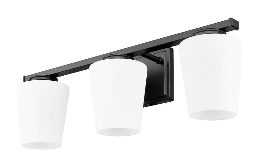 Z-Lite Nextra 24" 3-Light Matte Black Steel Frame White Opal Glass Shade Vanity Light