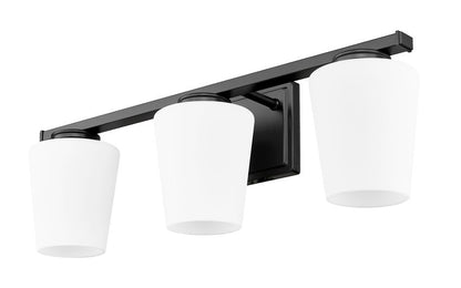 Z-Lite Nextra 24" 3-Light Matte Black Steel Frame White Opal Glass Shade Vanity Light