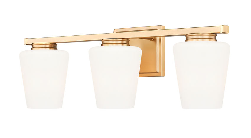 Z-Lite Nextra 24" 3-Light Modern Gold Steel Frame White Opal Glass Shade Vanity Light