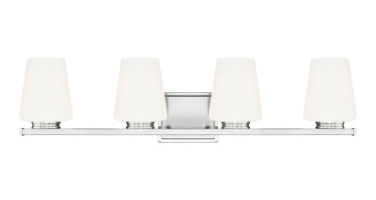 Z-Lite Nextra 32" 4-Light Brushed Nickel Steel Frame White Opal Glass Shade Vanity Light