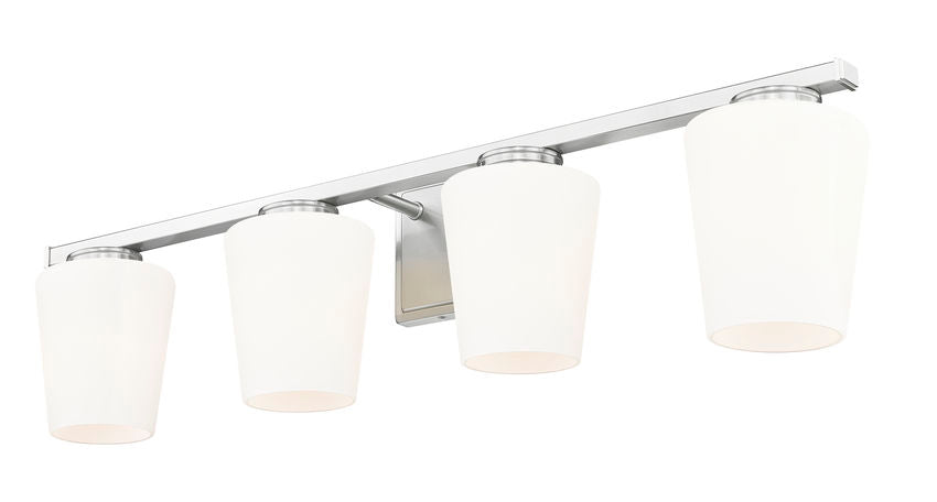 Z-Lite Nextra 32" 4-Light Brushed Nickel Steel Frame White Opal Glass Shade Vanity Light