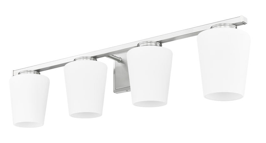Z-Lite Nextra 32" 4-Light Brushed Nickel Steel Frame White Opal Glass Shade Vanity Light