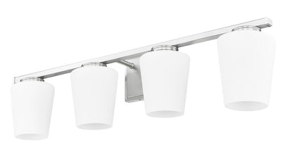 Z-Lite Nextra 32" 4-Light Brushed Nickel Steel Frame White Opal Glass Shade Vanity Light
