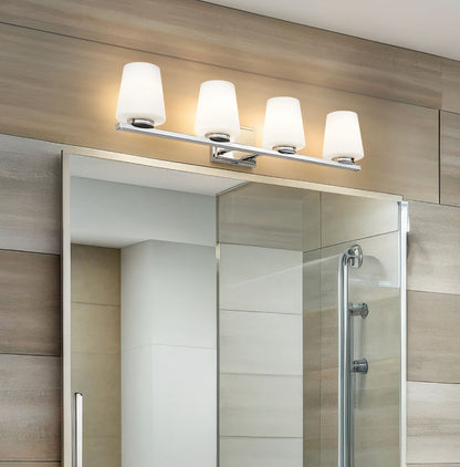 Z-Lite Nextra 32" 4-Light Chrome Steel Frame White Opal Glass Shade Vanity Light