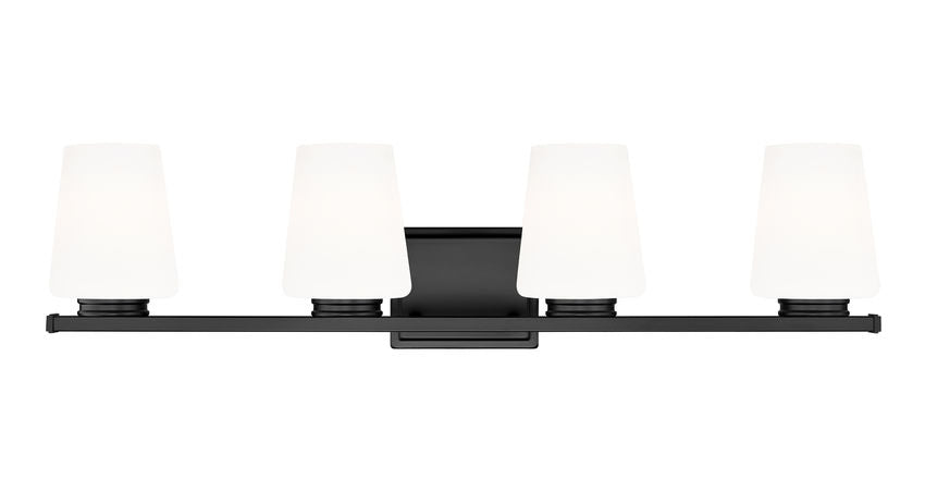 Z-Lite Nextra 32" 4-Light Matte Black Steel Frame White Opal Glass Shade Vanity Light