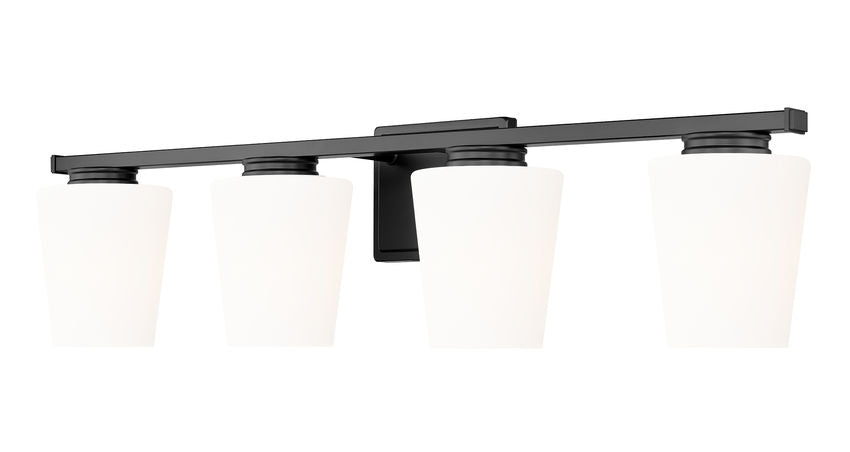 Z-Lite Nextra 32" 4-Light Matte Black Steel Frame White Opal Glass Shade Vanity Light