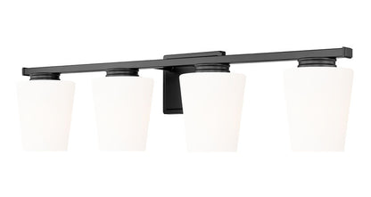 Z-Lite Nextra 32" 4-Light Matte Black Steel Frame White Opal Glass Shade Vanity Light
