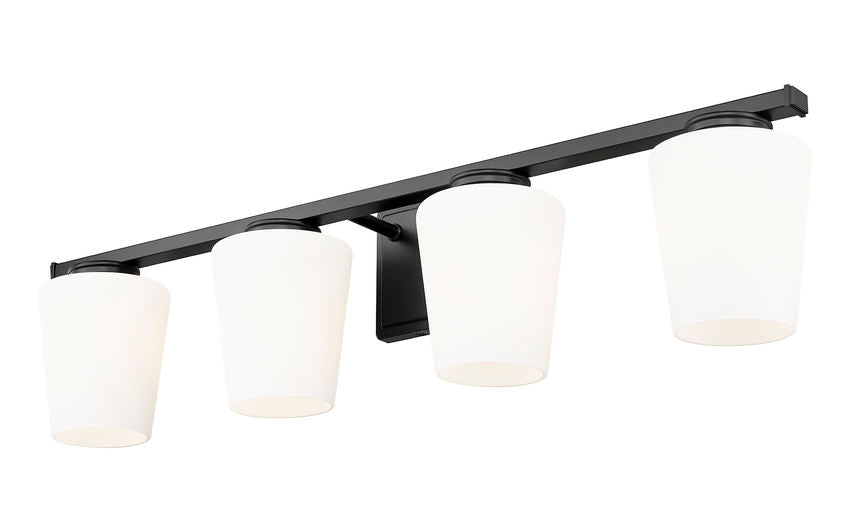 Z-Lite Nextra 32" 4-Light Matte Black Steel Frame White Opal Glass Shade Vanity Light