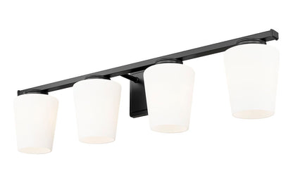 Z-Lite Nextra 32" 4-Light Matte Black Steel Frame White Opal Glass Shade Vanity Light
