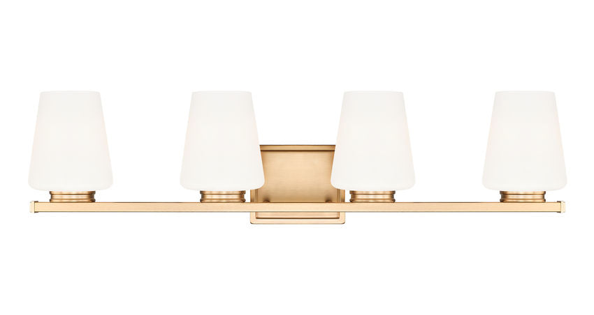 Z-Lite Nextra 32" 4-Light Modern Gold Steel Frame White Opal Glass Shade Vanity Light