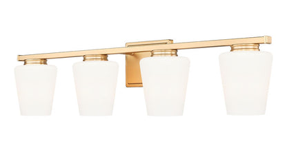Z-Lite Nextra 32" 4-Light Modern Gold Steel Frame White Opal Glass Shade Vanity Light