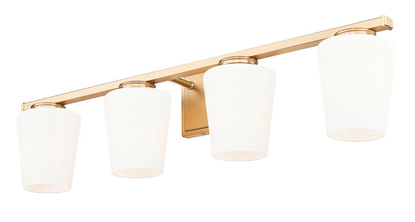 Z-Lite Nextra 32" 4-Light Modern Gold Steel Frame White Opal Glass Shade Vanity Light