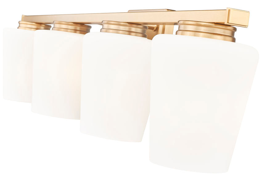Z-Lite Nextra 32" 4-Light Modern Gold Steel Frame White Opal Glass Shade Vanity Light