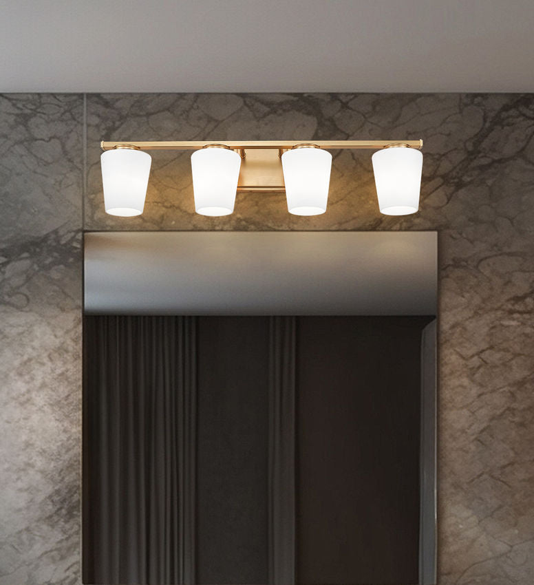 Z-Lite Nextra 32" 4-Light Modern Gold Steel Frame White Opal Glass Shade Vanity Light