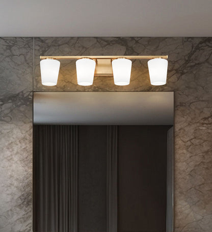 Z-Lite Nextra 32" 4-Light Modern Gold Steel Frame White Opal Glass Shade Vanity Light