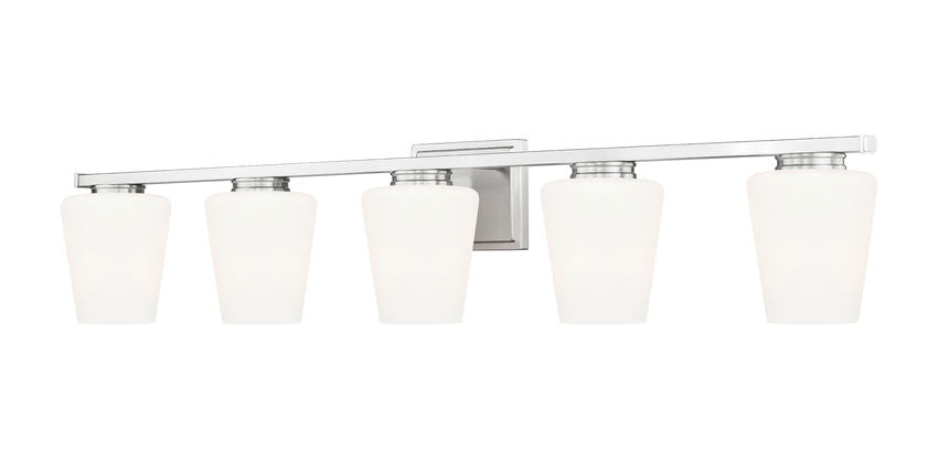 Z-Lite Nextra 42" 5-Light Brushed Nickel Steel Frame White Opal Glass Shade Vanity Light