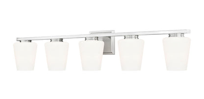 Z-Lite Nextra 42" 5-Light Brushed Nickel Steel Frame White Opal Glass Shade Vanity Light