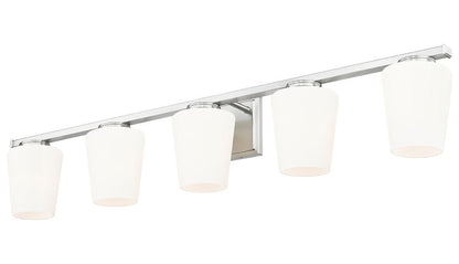 Z-Lite Nextra 42" 5-Light Brushed Nickel Steel Frame White Opal Glass Shade Vanity Light