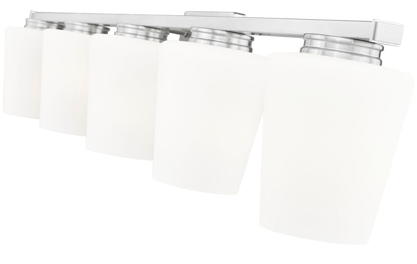 Z-Lite Nextra 42" 5-Light Brushed Nickel Steel Frame White Opal Glass Shade Vanity Light