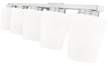 Z-Lite Nextra 42" 5-Light Brushed Nickel Steel Frame White Opal Glass Shade Vanity Light