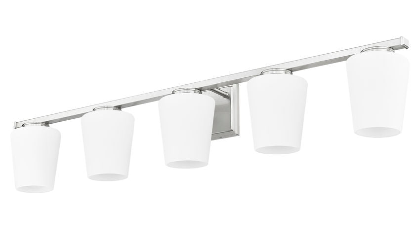 Z-Lite Nextra 42" 5-Light Brushed Nickel Steel Frame White Opal Glass Shade Vanity Light