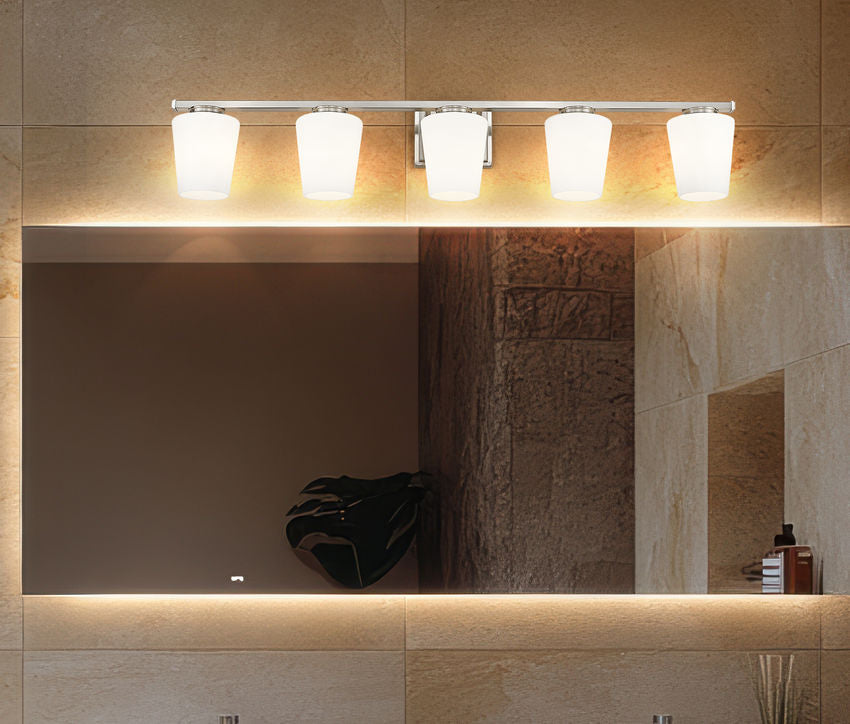 Z-Lite Nextra 42" 5-Light Brushed Nickel Steel Frame White Opal Glass Shade Vanity Light